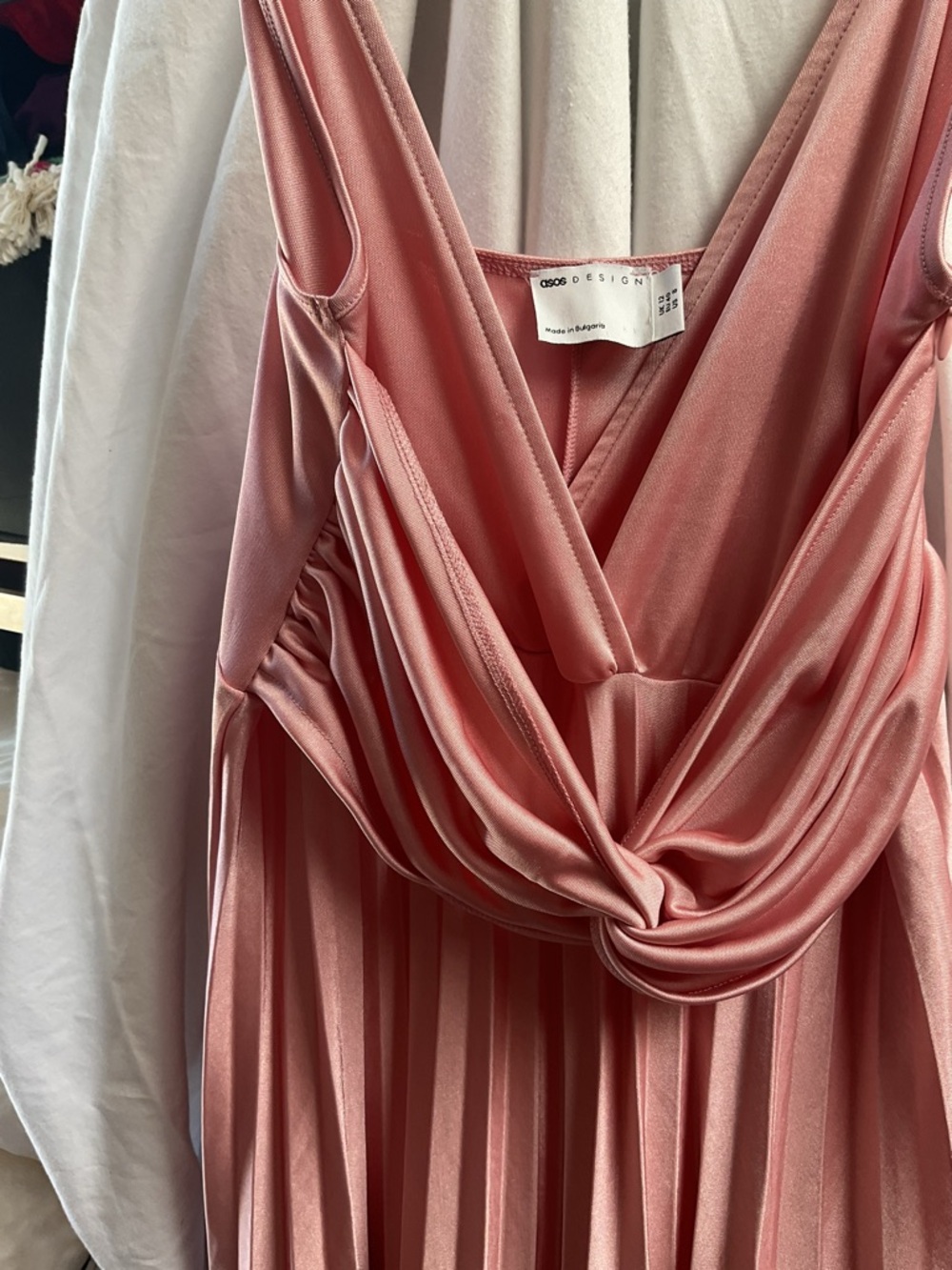 ASOS Pink One-Shoulder Satin Twist Pleated Dress